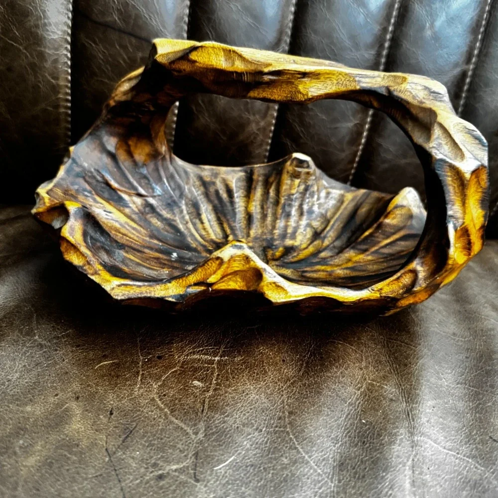 Hand Carved‎ Small Wood Basket Vintage 8